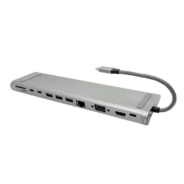 12-in-1 Type-C Hub Adapter, Aluminum Alloy, USB-C 3.0, HDMI, VGA, 5Gbps, for Laptop