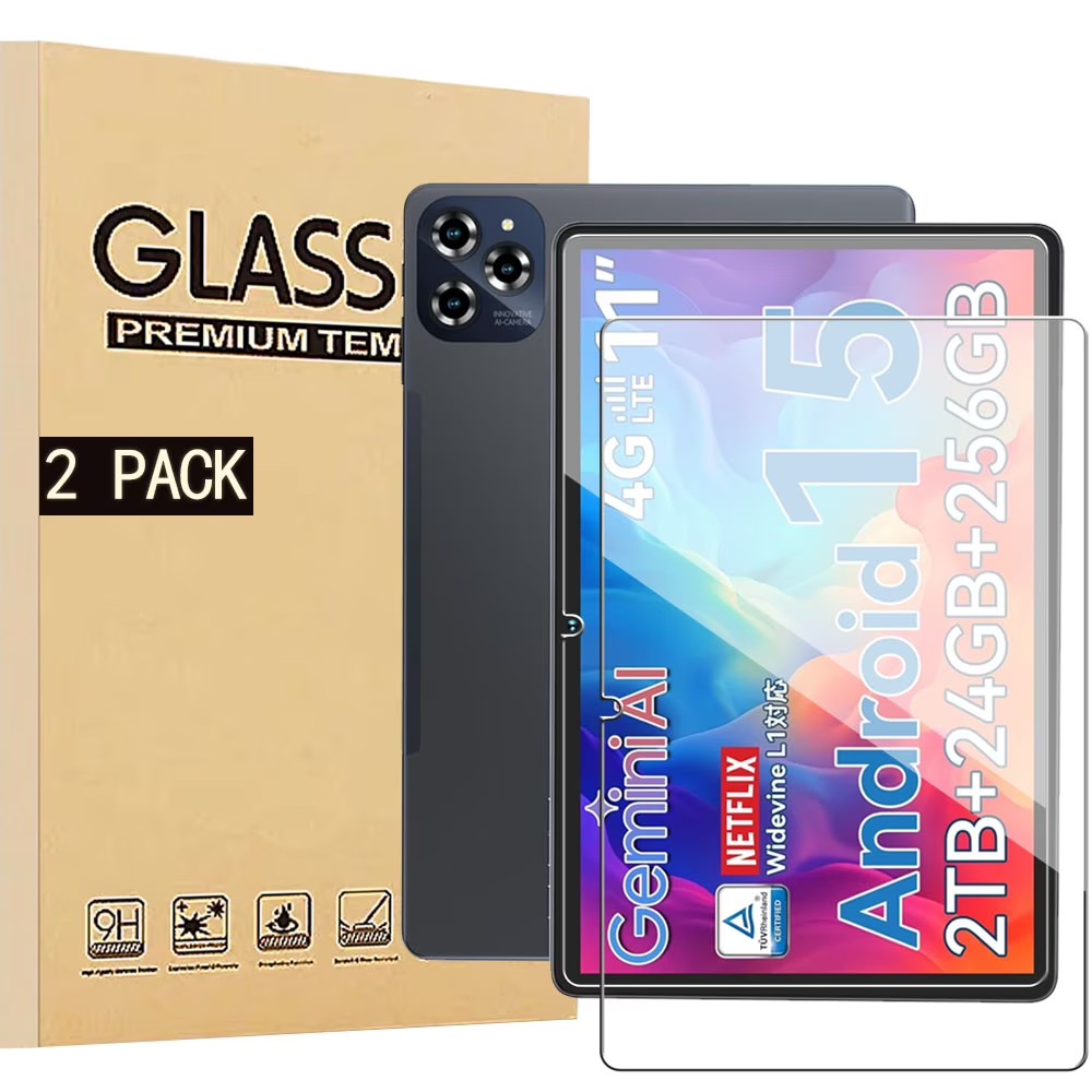 11 Inch Glass Screen Protector 2 Pack, 9H Hardness, Ultra-Thin, Compatible with Qukenk Android15/EDDBNi/Ecopad T5