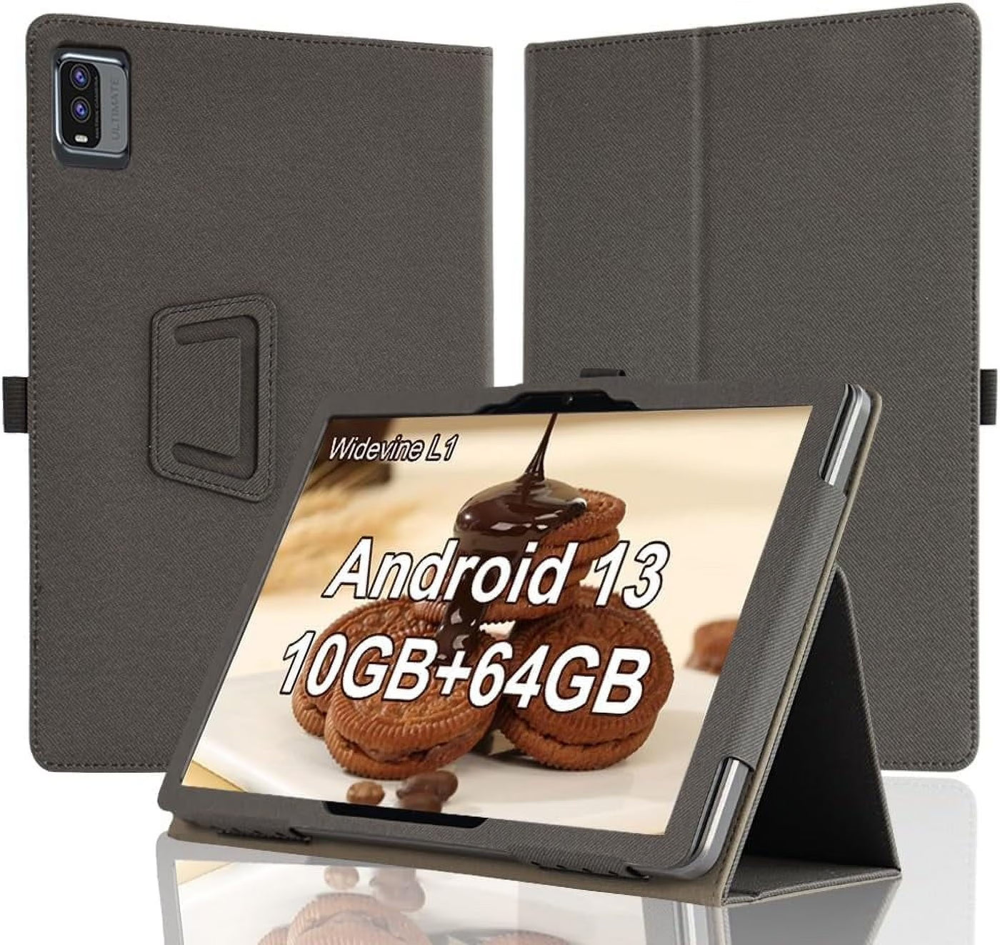 10 Inch Tablet Case Compatible with EDDBNi/CUPEISI, PU Leather, Hand Strap, Stand, Shockproof