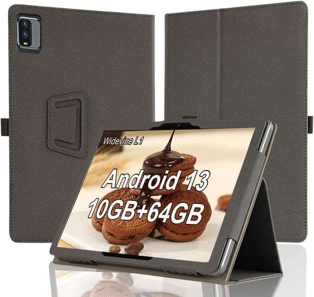 10 Inch Tablet Case Compatible with EDDBNi/CUPEISI, PU Leather, Hand Strap, Stand, Shockproof