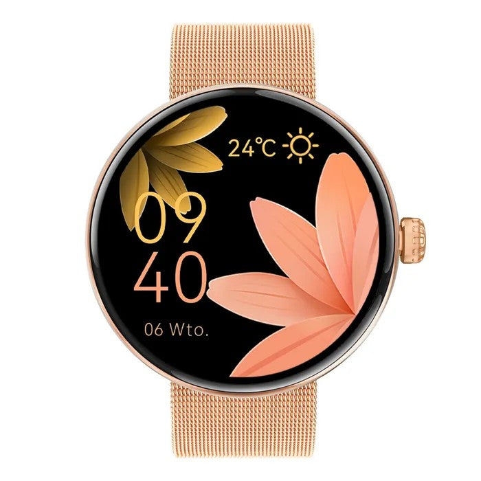 Elegant Rose Gold Smartwatch, 1.3" AMOLED, IP68 Waterproof, Heart Rate & Blood Pressure Monitor