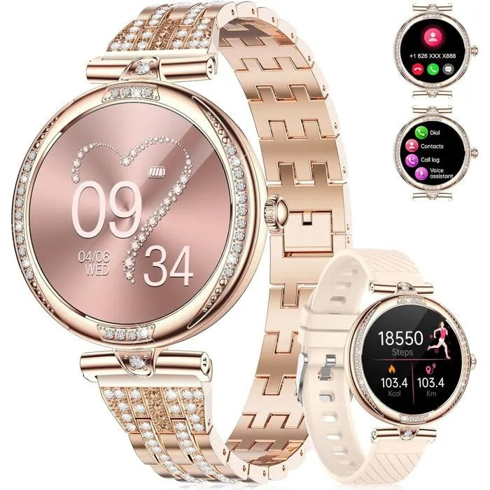 Women's Smartwatch with Bluetooth Calling, 1.19" AMOLED, Heart Rate Monitor, Rose Gold