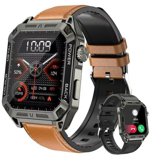 Alloy Smartwatch with 2 Straps, Brown Faux Leather & Black Silicone, Heart Rate SpO2 Blood Pressure
