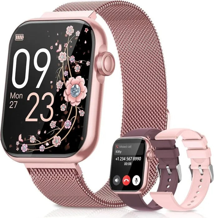 Women's Smartwatch with Bluetooth Calling, 1.85" Screen, 3 Straps, IP68, 110+ Sports Modes