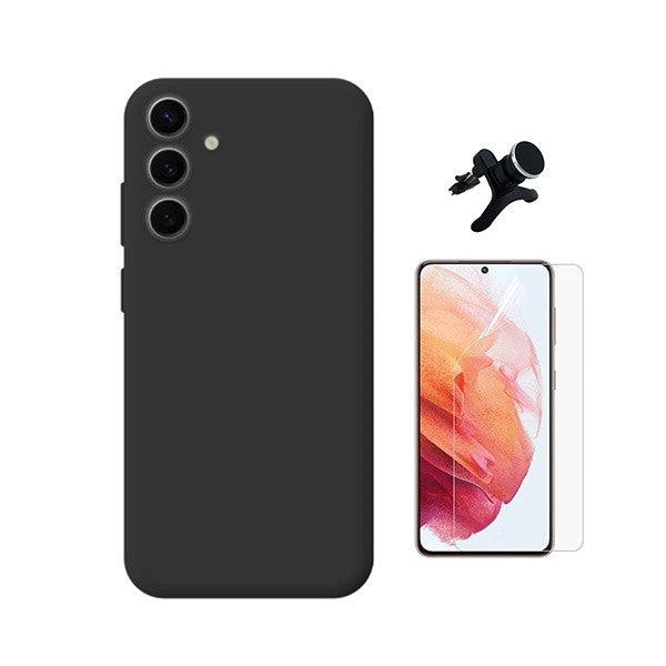Hydrogel Protective Film Kit with Silicone Case and Reinforced Car Mount for Samsung Galaxy S25 Fe 5G - Black