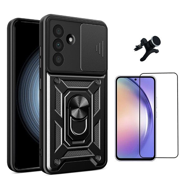 Tempered Glass Screen Protector Kit for Samsung Galaxy A36 5G, Magnetic Case with Stand, Black