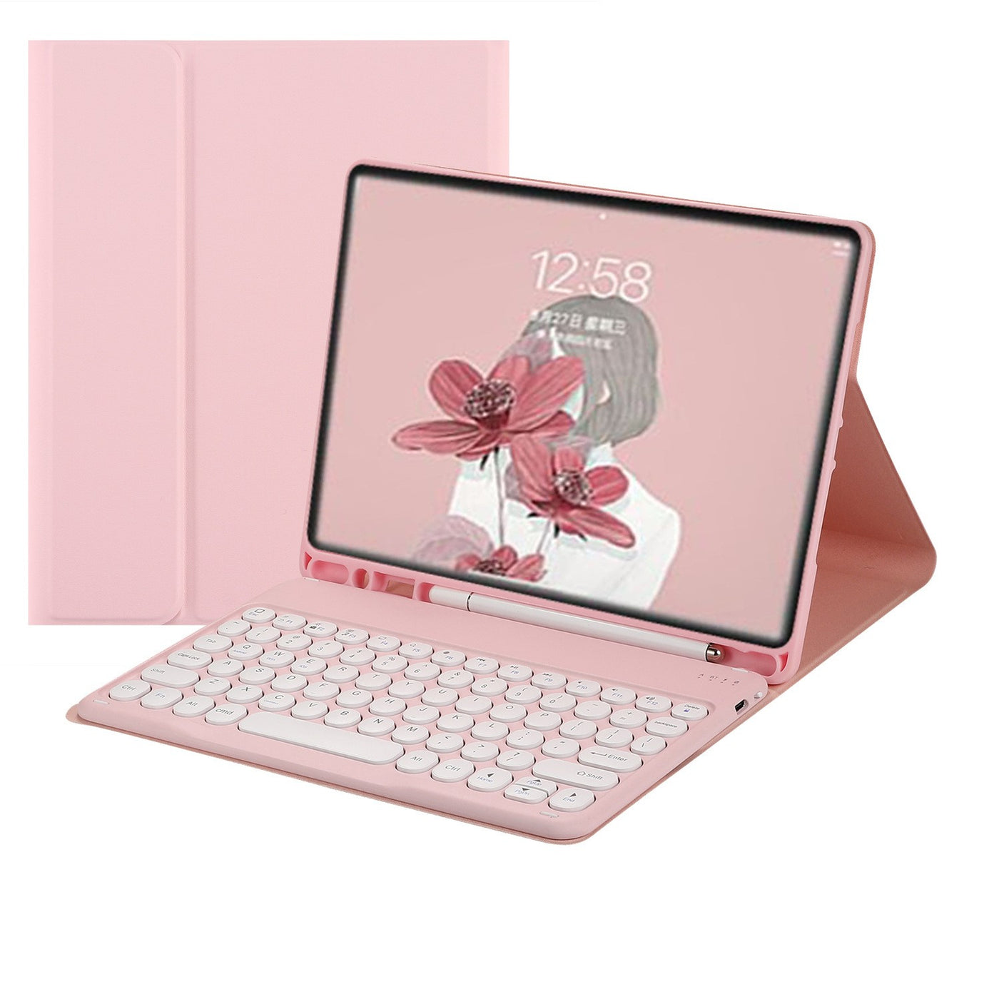 Detachable Pink Round Keys Bluetooth Keyboard Case Compatible with Samsung Galaxy Tab S10 Plus 12.4"