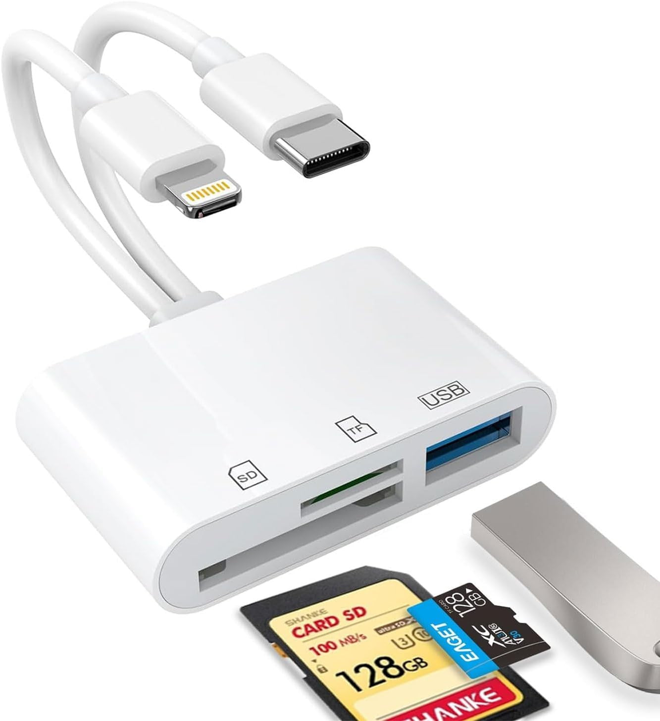 Compatible with iPhone/iPad, Type-C & Lightning Dual Card Reader, SD/TF & USB 3.0