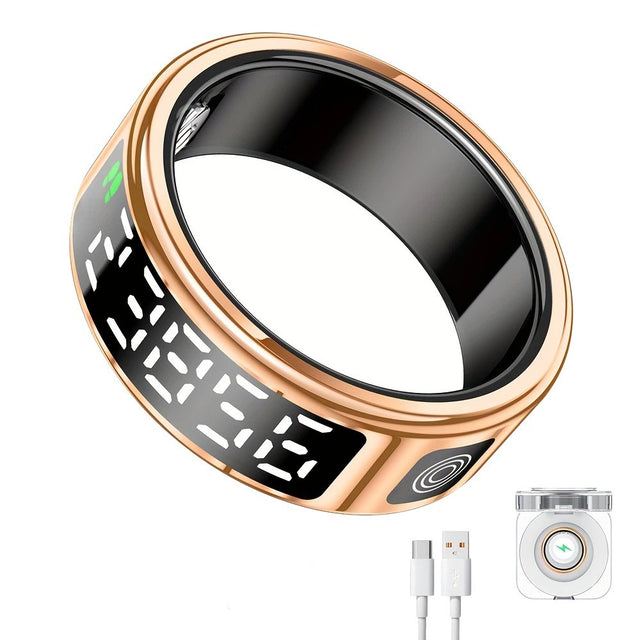Smart Ring for Fitness and Sleep Tracking, Gold Charging Case, IP68 Waterproof, Wireless 5.2