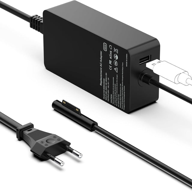 65W Charger Compatible with Microsoft Surface Pro 9/8/7/6/5/4/3/X, Laptop - AC Adapter with USB Port