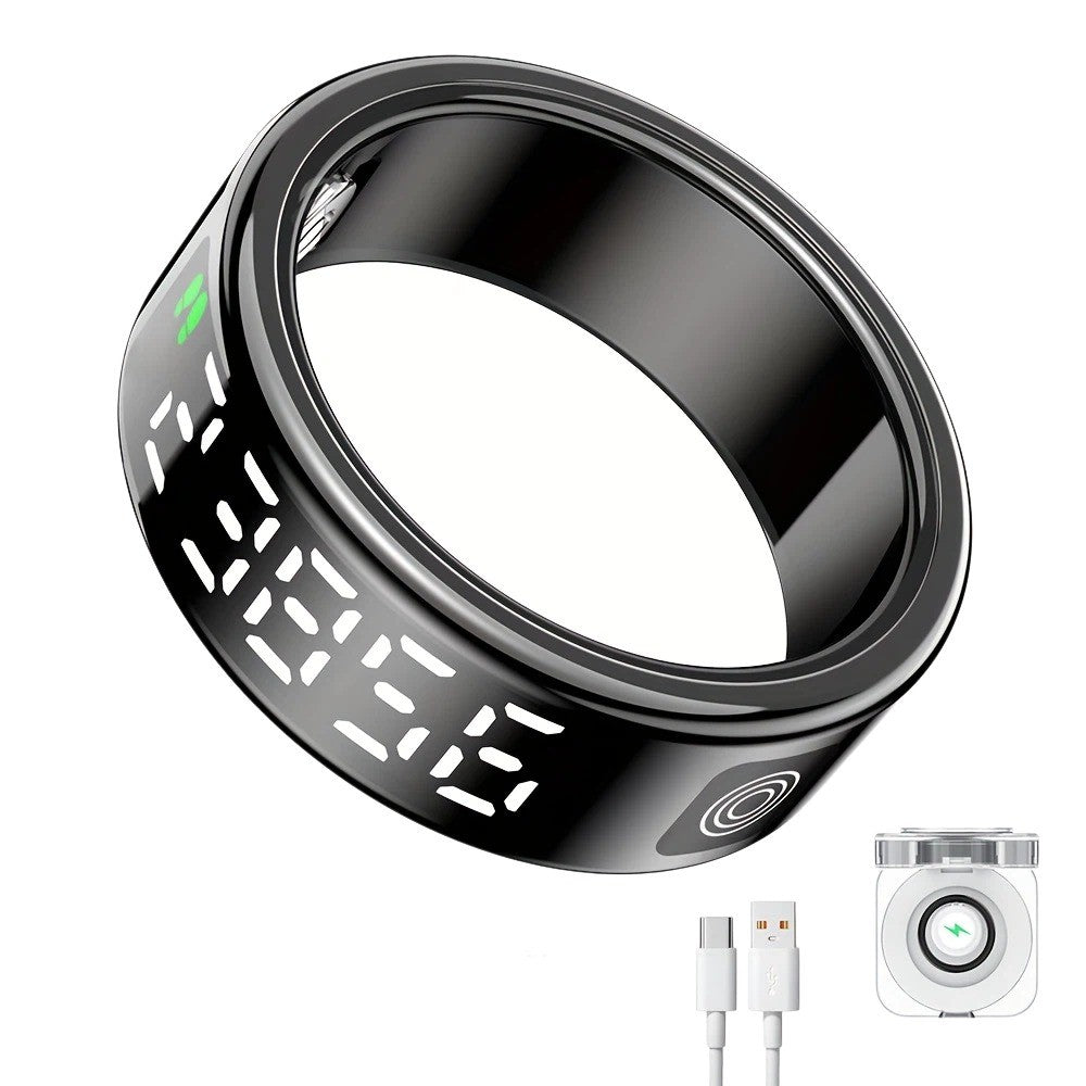 Smart Ring Fitness & Sleep Tracker with Charging Case, IP68 Waterproof, BT5.2, Black Size 13