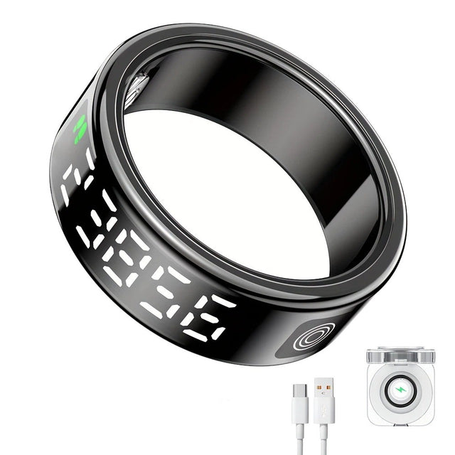 Smart Ring Fitness & Sleep Tracker with Charging Case, IP68 Waterproof, BT5.2, Black Size 13