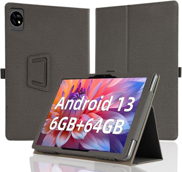 Tablet Case Compatible with Qukenk D106 10", PU Leather, Hand Strap, Stand, Shockproof