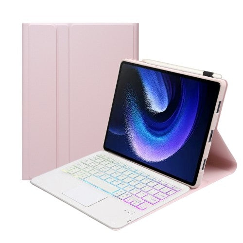 Ultra-Thin Backlit Bluetooth Keyboard with Touchpad & Leather Case for Xiaomi Pad 6/Pad 6 Pro, Pink