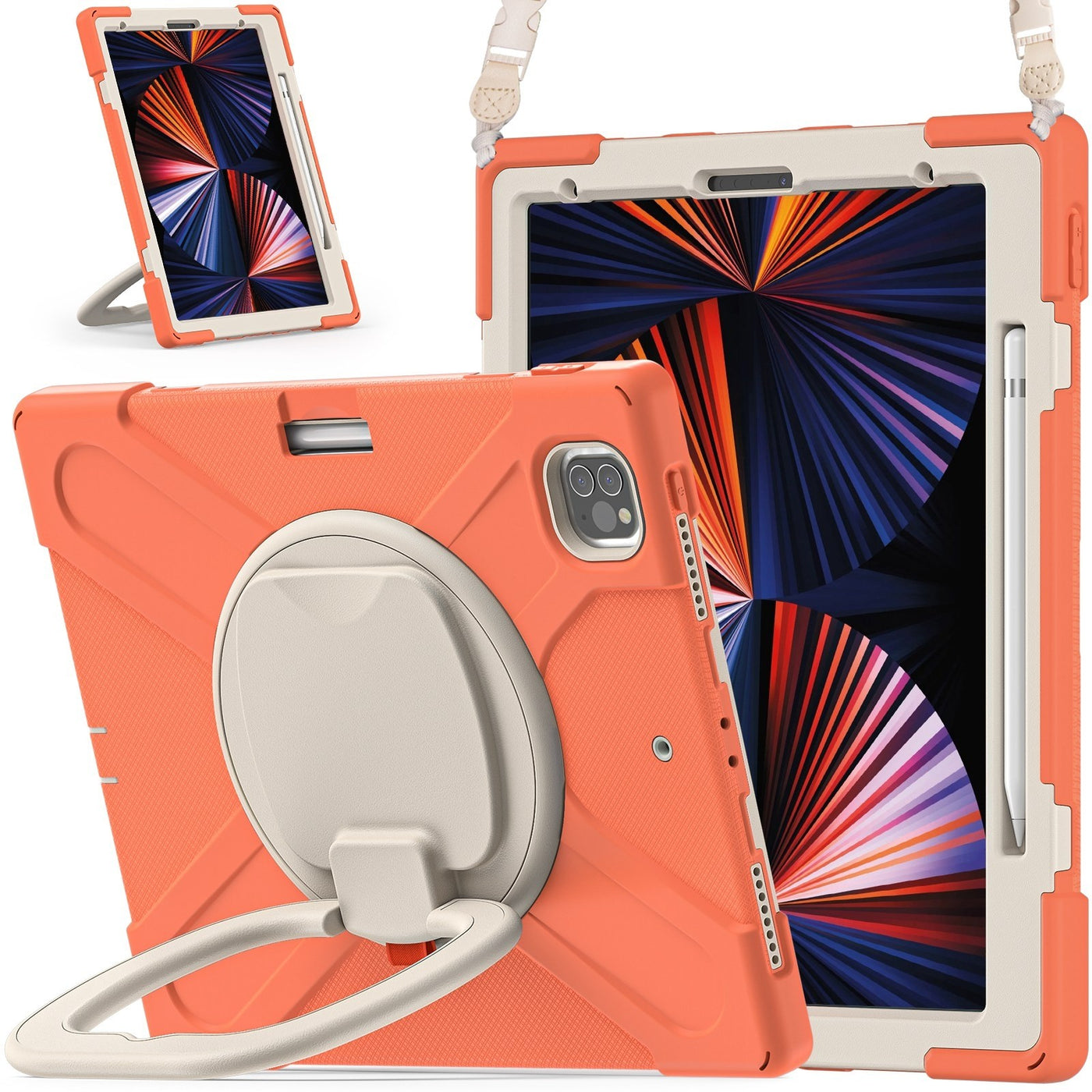Silicone Case for iPad Pro 12.9 2022/2021, Tablet Cover with Stand & Shoulder Strap, Coral