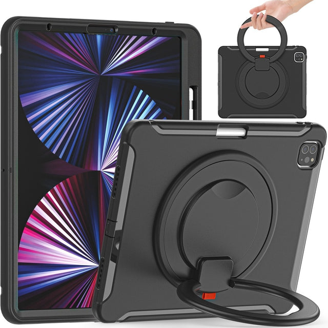 Case for iPad Pro 12.9 2022/2021, TPU PC Shockproof, 360 Degree Rotation Stand, Black