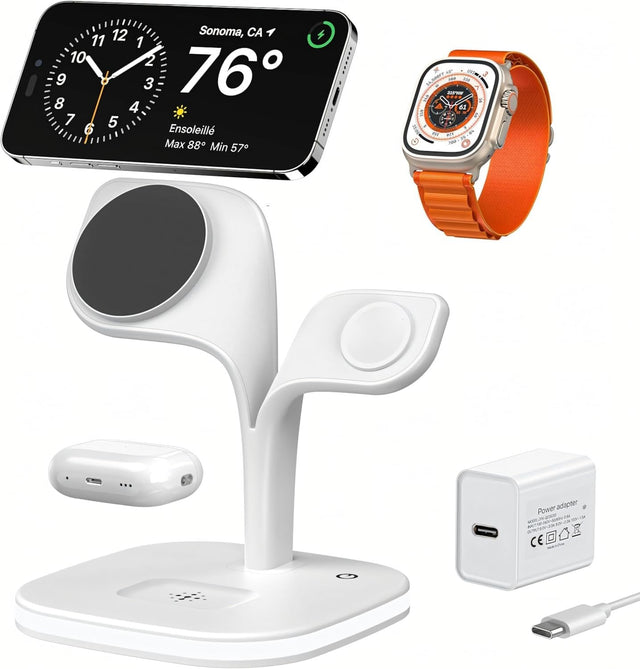 4-in-1 Wireless Charger for iPhone, Apple Watch, AirPods, Qi-Compatible, with Night Light