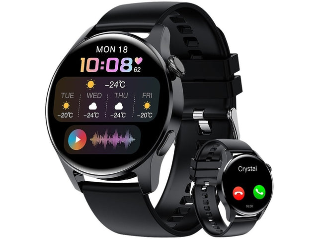 Smartwatch with Bluetooth Call, 1.43" HD Screen, Heart Rate & Sleep Monitor, Black