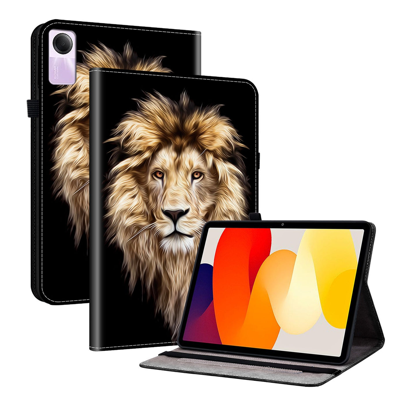For Xiaomi Redmi Pad 5G PU Leather Flip Case with Tiger Pattern, Stand Function, Shockproof Protective Cover - Black