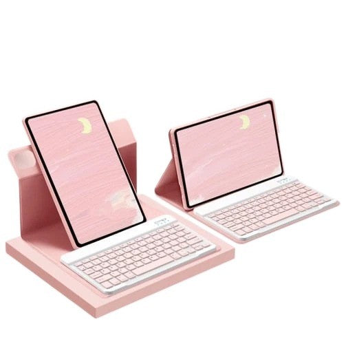 360 Degree Rotating Keyboard Case with Leather Cover for Xiaomi Pad 5 / Pad 5 Pro 11 Inch Tablet - Pink