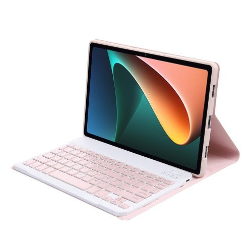Detachable Bluetooth Keyboard Tablet Case for Xiaomi Pad 5/5 Pro, TPU Leather, Stand, Pink