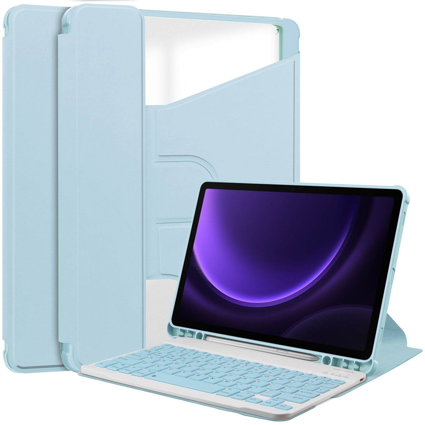 Rotating Keyboard Case for Samsung Tab S9 FE SM-X510 10.9", Leather, Light Blue