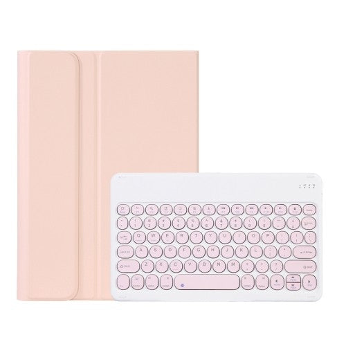Pink Leather Bluetooth Keyboard Case with Round Texture Keycaps and Holder for Xiaomi Pad 5/5 Pro