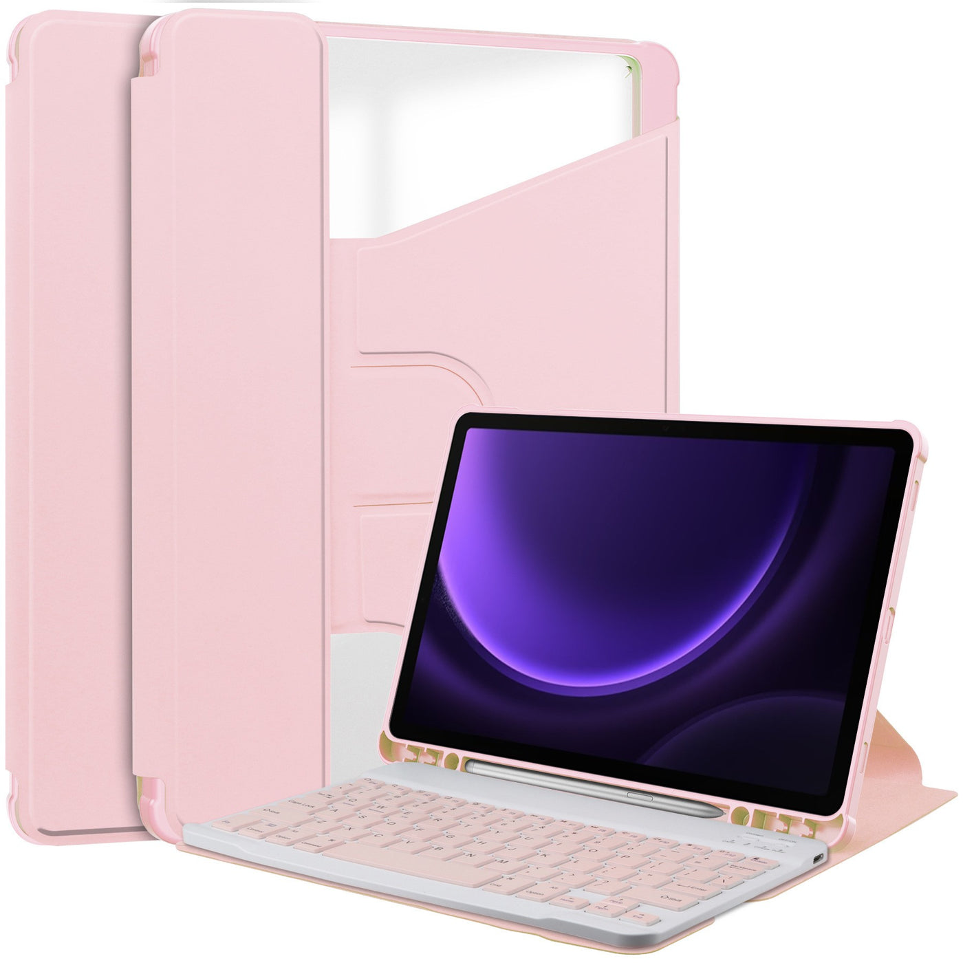 Rotating Keyboard Case for Samsung Tab S9 Plus 12.4", Leather, Bluetooth, Pink