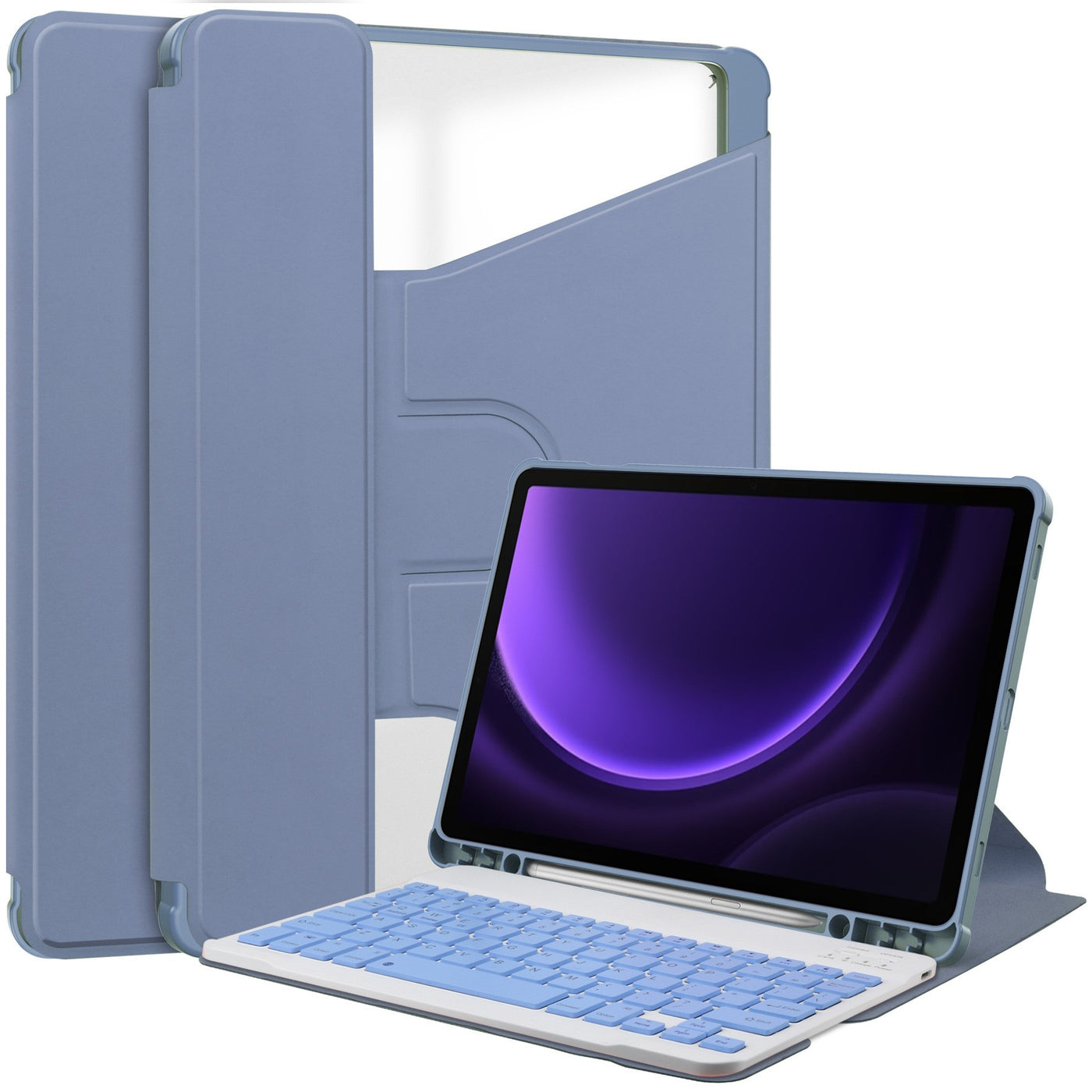 360° Rotating Keyboard Case for Samsung Tab S9 Plus 12.4", Lavender Purple