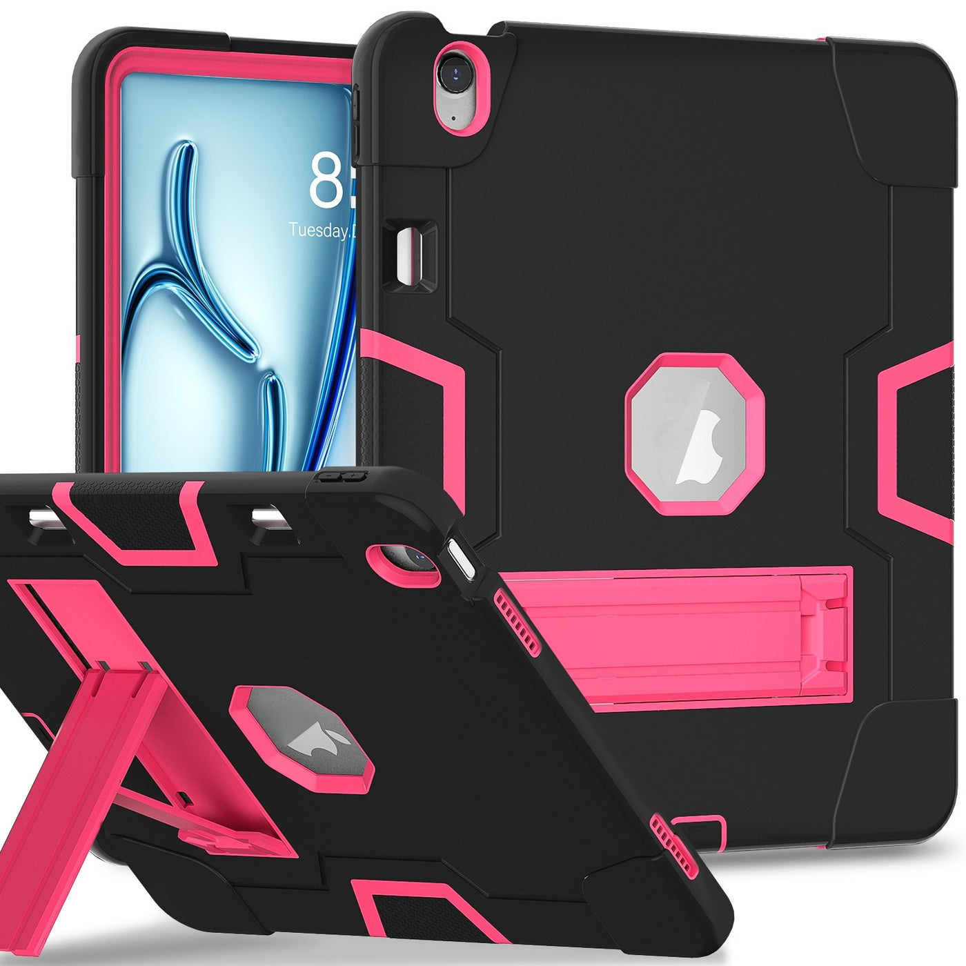 Case for iPad Air 13 2024, Acrylic Silicone with Stand, Black Pink Red