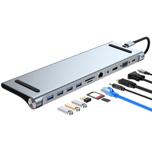 USB C Hub 11-in-1, 4K HDMI, VGA, SD/TF, Gigabit Ethernet, 3.5mm Audio, 4 USB 3.0, for Laptop