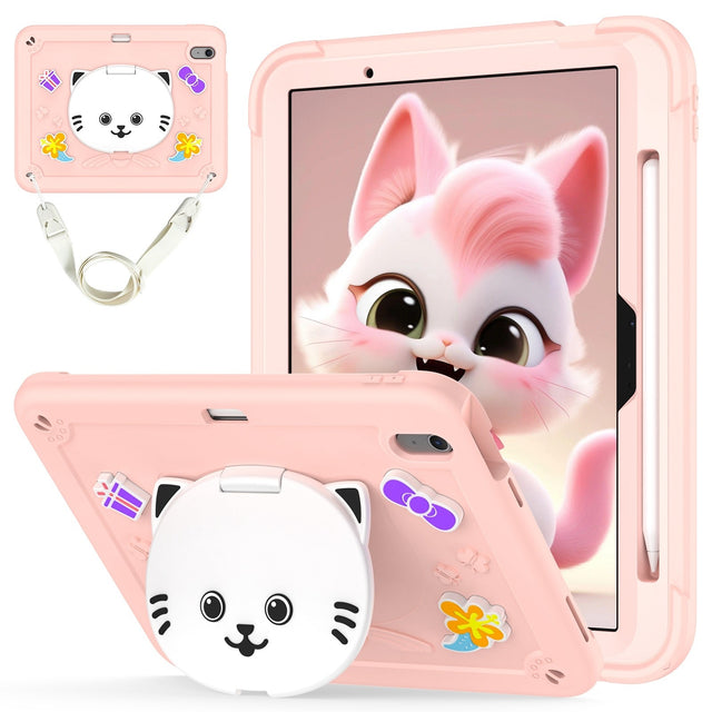 Silicone Hybrid PC Tablet Case for iPad Air 11 2024, with Handle & Stand, Pink