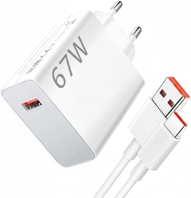 67W USB C Charger with 6A Cable, Compatible with Xiaomi 13 Pro/12/11T Pro, 2m, White