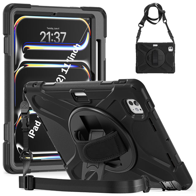 Case for iPad Air 11 2024, Rotating Silicone Stand, Hybrid PC, Shoulder Strap, Navy Blue