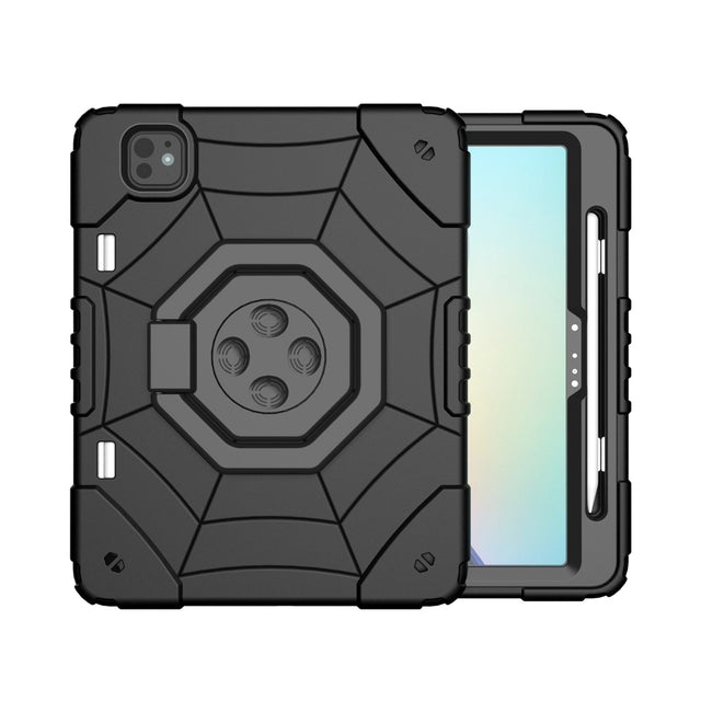 Tablet Case for iPad Pro 11 2024, Spider Turntable Handle, Stress Relief, Shockproof, Black