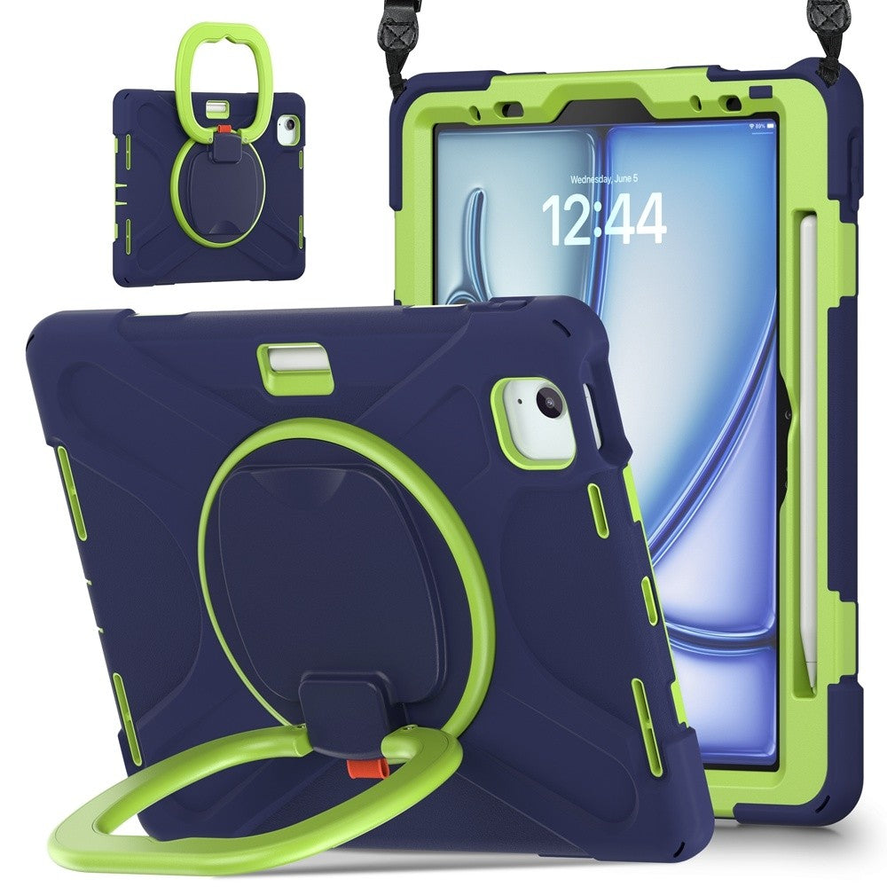 Case for iPad Air 11 2024, Silicone Hybrid PC with Stand & Shoulder Strap, Navy Blue