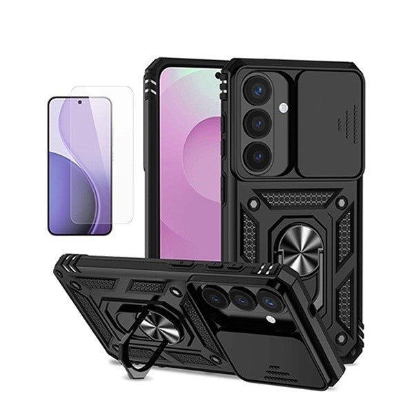 Tempered Glass Kit with Magnetic Military Case for Samsung Galaxy S26, Black, Shockproof