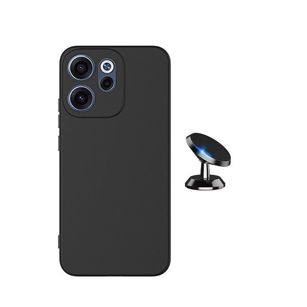 Magnetic Car Mount Kit with Silicone Protective Case for Oppo Reno15 Fs - Black