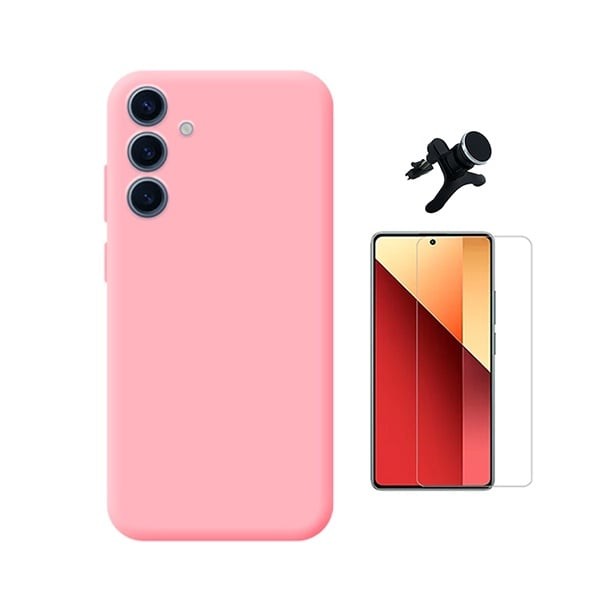 Tempered Glass Kit with Silicone Case & Car Mount for Samsung Galaxy S25 FE 5G, Pink