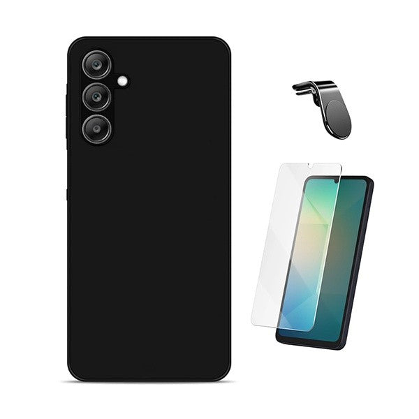 Tempered Glass Kit with Silicone Case & Magnetic Stand for Samsung Galaxy A17 4G, Black