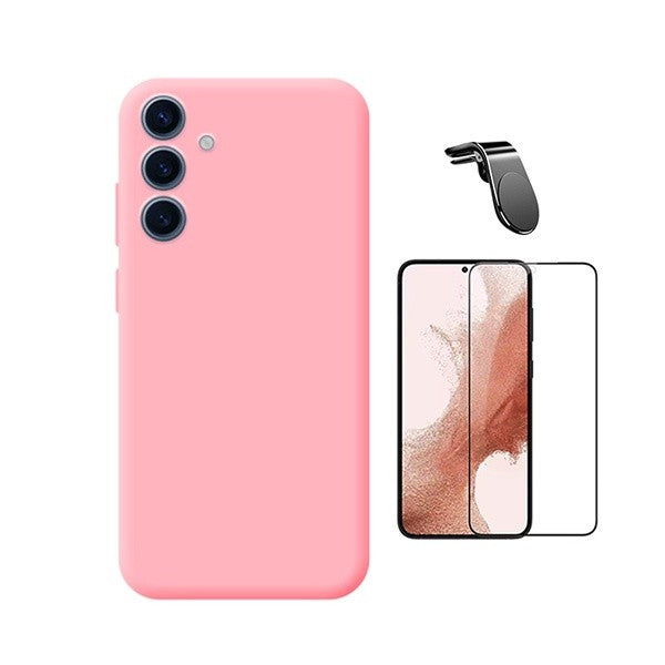 Tempered Screen Protector & Silicone Case & Magnetic Stand Compatible with Samsung S25 FE 5G - Pink