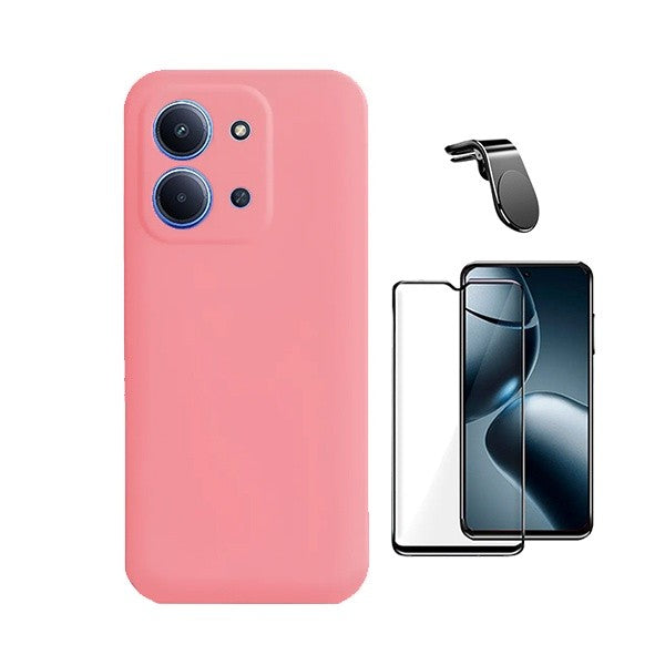 Tempered Glass Screen Protector Kit with Silicone Case & Magnetic Stand for Xiaomi Redmi 15C 4G, Pink