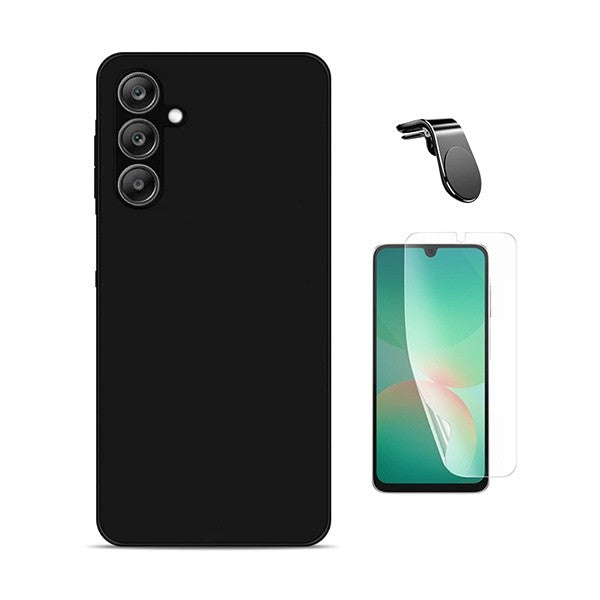Samsung Galaxy A17 Kit: Hydrogel Screen Protector, Silicone Case & Magnetic Stand, Black