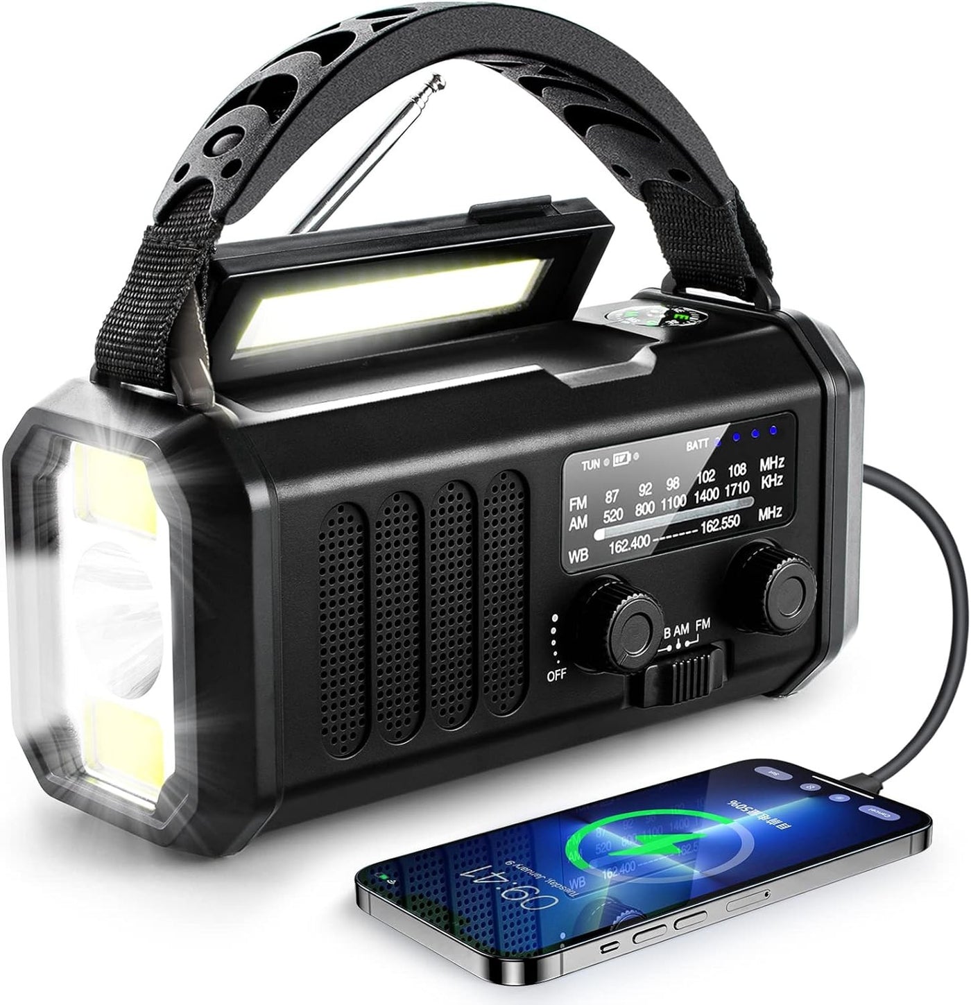 Solar Hand Crank Emergency Radio, 10000mAh, AM/FM Weather, LED Flashlight