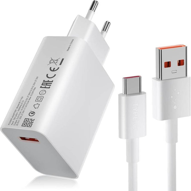 Turbo Fast Charger Kit with 6A Type-C Cable 1M, Compatible with Xiaomi for Super Fast Charging