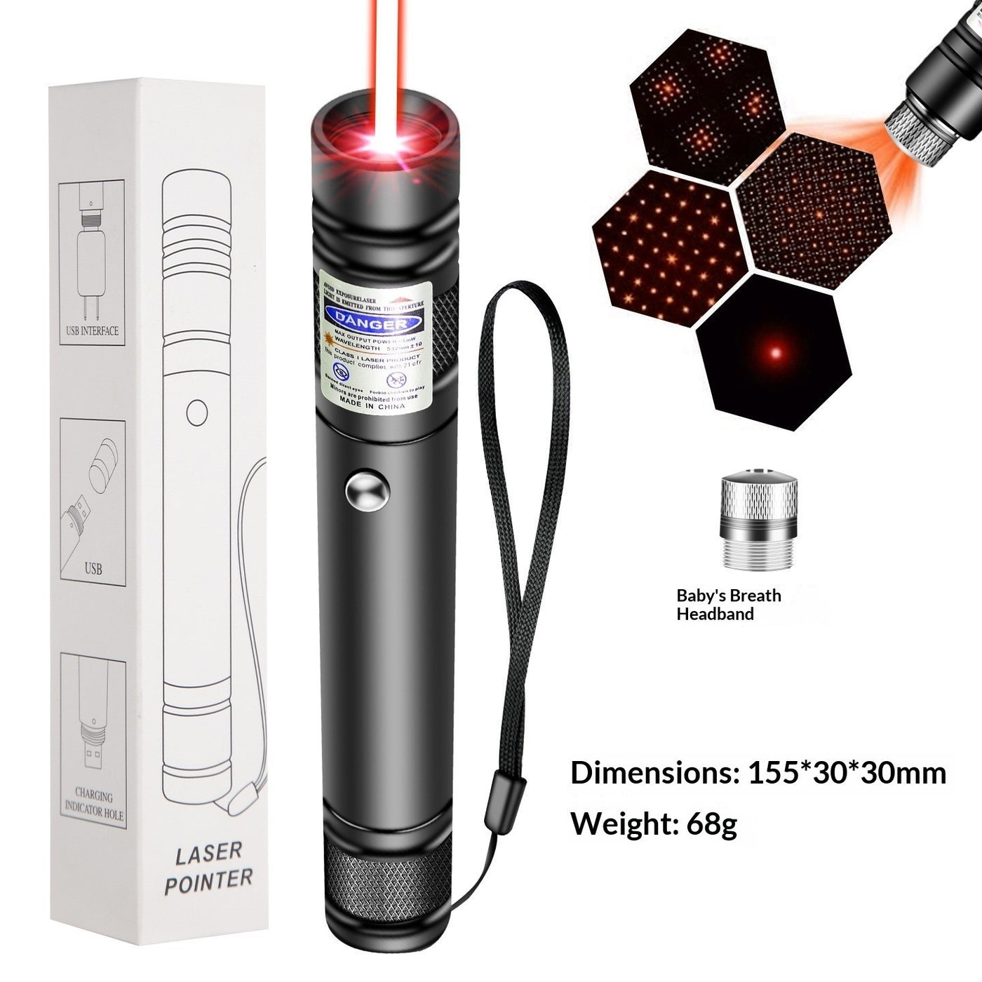 High-Power Laser Pointer Pen, USB Rechargeable, Long Range, 2 Pack