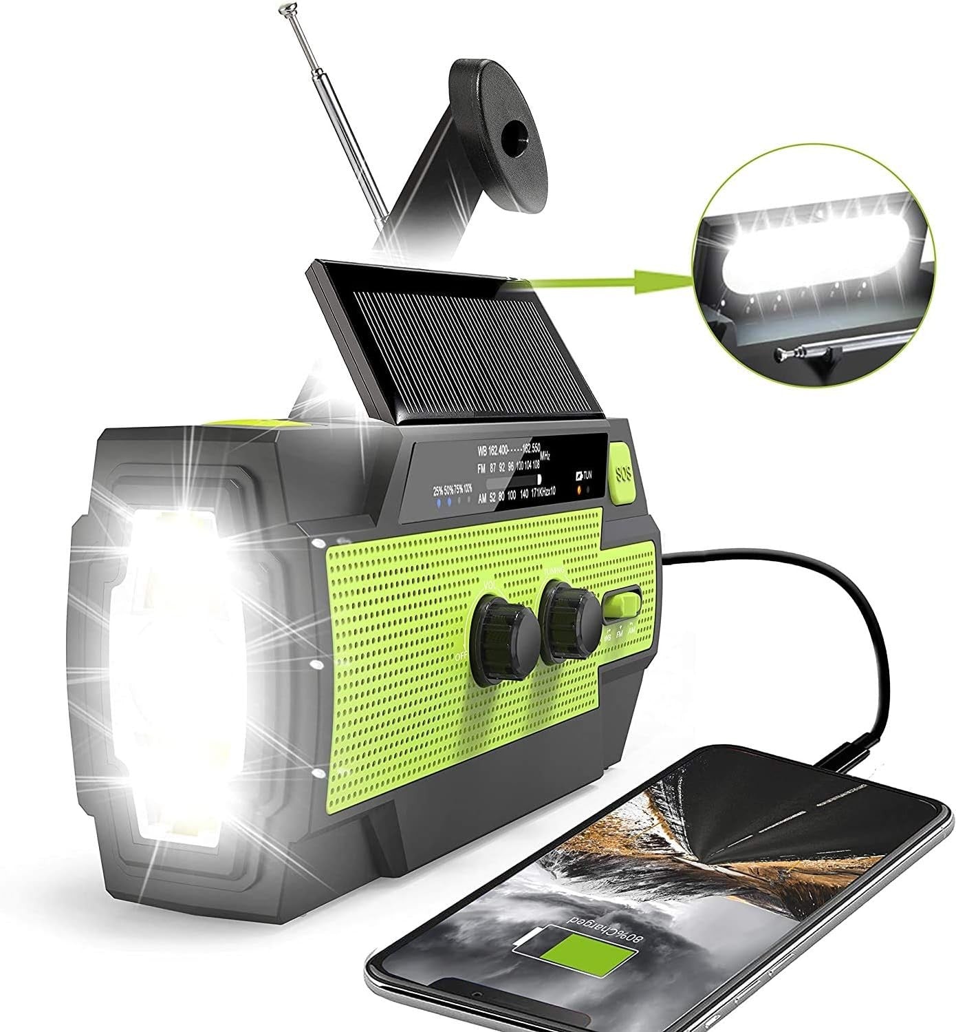 Solar Emergency Radio with Hand Crank, 4000mAh Portable AM/FM Weather Radio, Flashlight