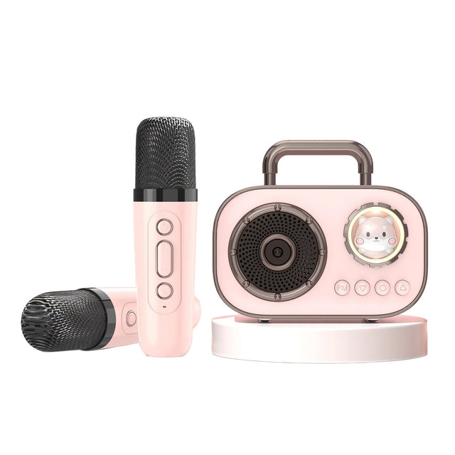 Mini Karaoke Machine for Kids, Portable Bluetooth Speaker with 2 Wireless Microphones, Party