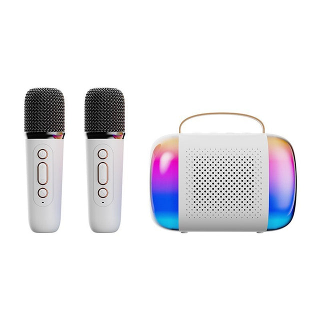 Mini Karaoke Machine with 2 Wireless Mics, Bluetooth Speaker, LED Lights, for Kids & Adults