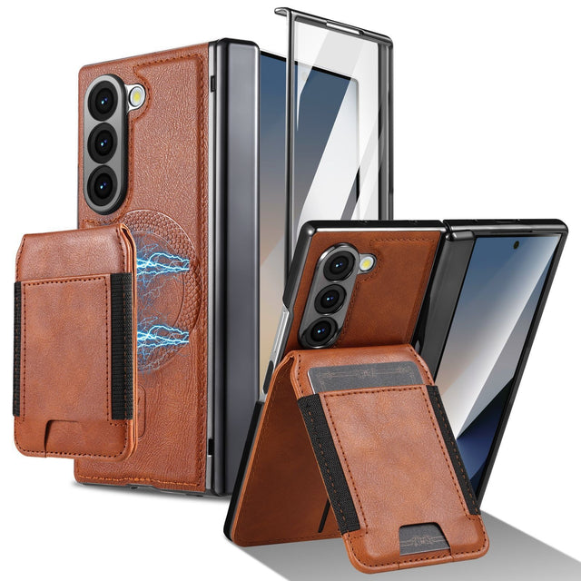 Samsung Galaxy Z Fold 6 Case with Removable Wallet, Brown, Magnetic, Shockproof